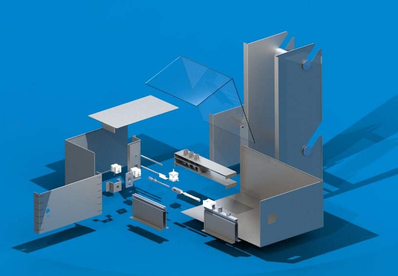 Exploded render of the coil winder machine