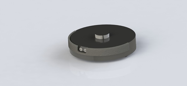 CAD render of the assembled robot vacuum chassis